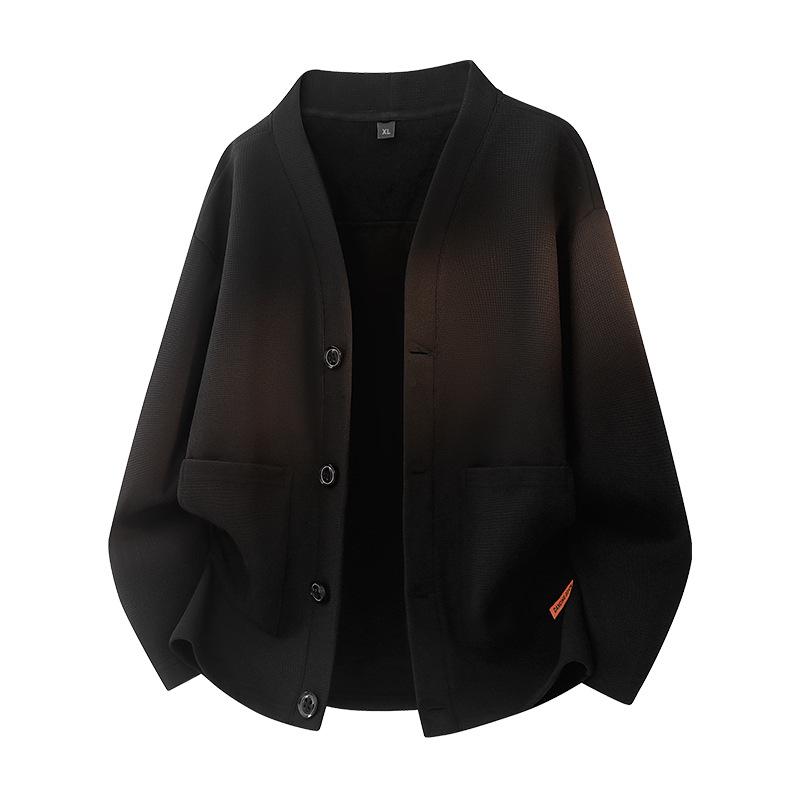 

Men s Velvet Thickened Waffle Knit Cardigan Shawl in Japanese Style for Autumn and Winter 5XL
