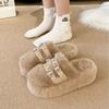 Baotou Thick-soled Fluffy Slippers Women's 2025 Autumn and Winter New Fashion Outer Wear Belt Buckle Fleece Warm Cotton Slippers