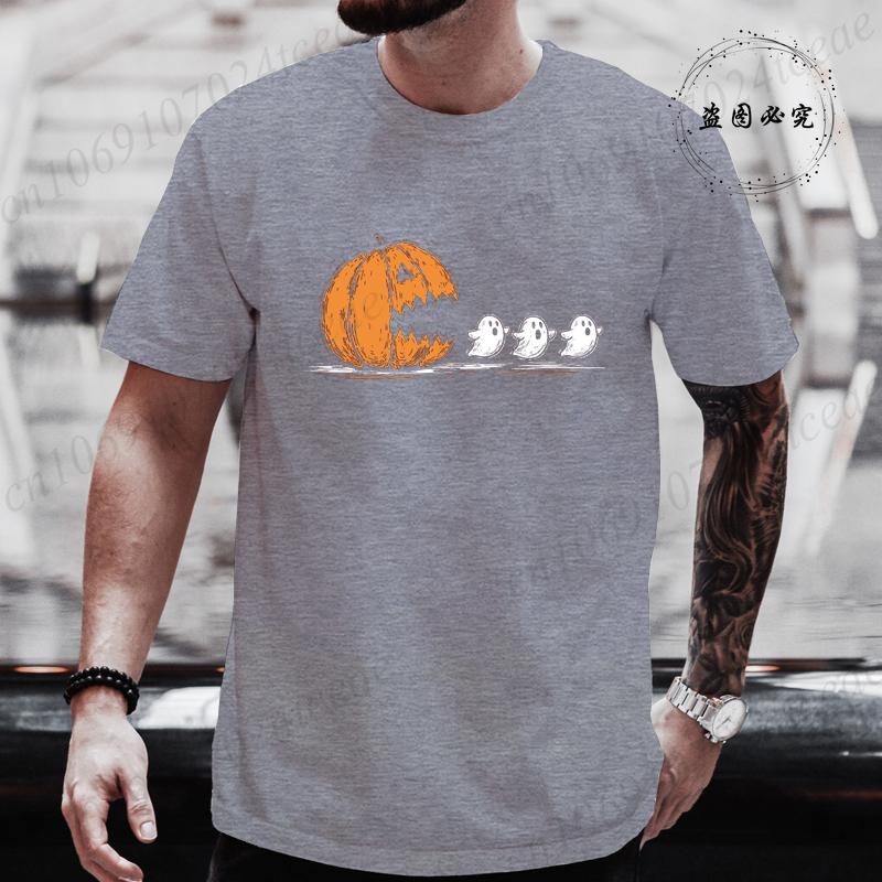 Summer Unisexs Tshirt Casual Funny Halloween Pumpkin Eat Ghost Print Unisex Tshirt Oneck Tops For Unisex Short Sleeve Male Tee Shirt