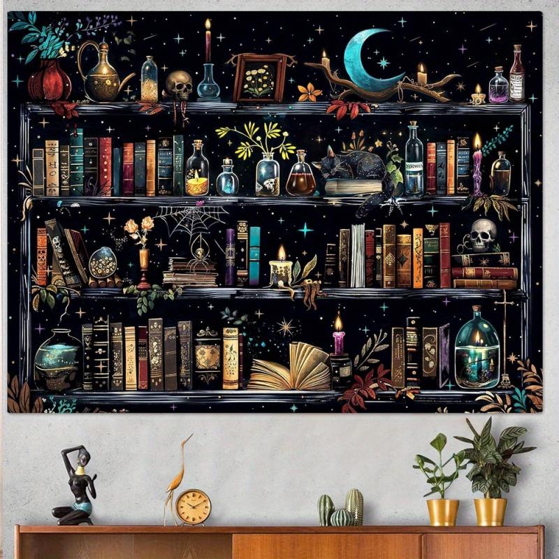 VIKAMAMagic Bookshelf Tapestry Magic Potion Dark Living Room Sofa Background Wall Room Decoration