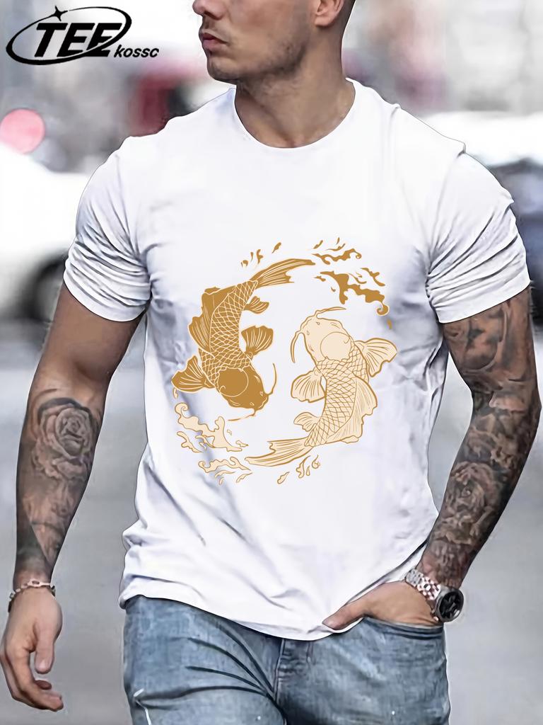 Japanese Harajuku Koi Print TShirt Men Fashion Loose Cotton Short Sleeve ONeck Summer Clothes Unisex Casual Soft Streetwear