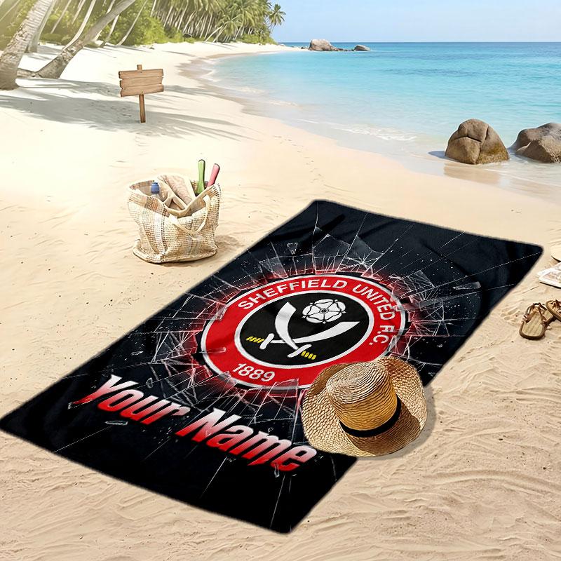 Sheffield United FC Personalisiertes Bedrucktes Strandtuch Fußballlogo Unterstützung Benutzerdefinierter Name Text Absorbierendes Handtuch für Sport Reisen Besonderes Geschenk