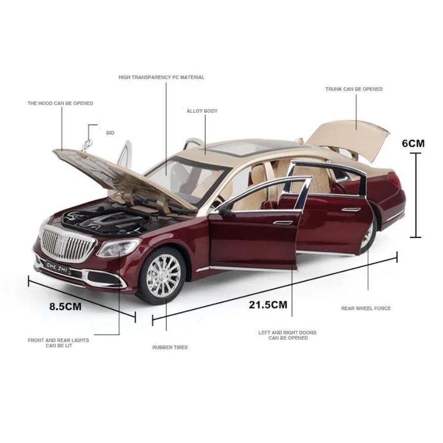 1/24 Benz Maybach S600 Legering Metall Bilmodell Formgjutna Metall Leksaksfordon Bilmodell Hög Simulering Ljud och Ljus Leksak för Barn Gåva