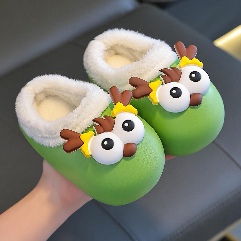 EVA Cute and Warm Cotton Slippers for Boys and Girls, Waterproof and Non-slip Home Children's Slippers, Autumn and Winter Furry Shoes