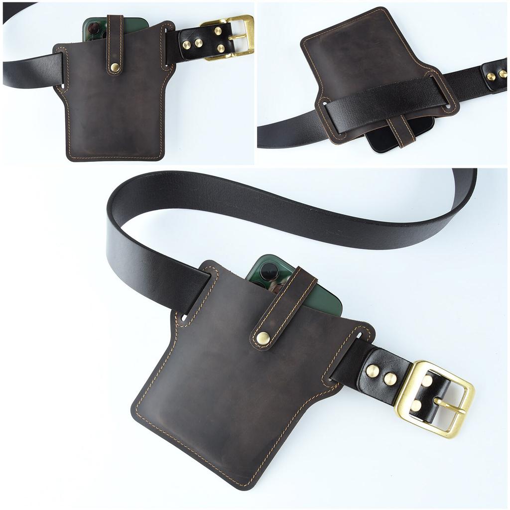 Bumbag Crazy Horse Leather Retro Phone Waist Bag Ultra-thin Men's Belt Hanging Outdoor Sports Tactical Phone Bags Anniversary Gifts