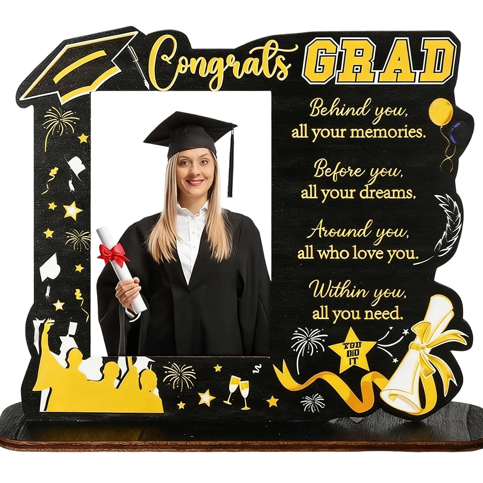 

Congrats Grad Wooden Photo Frame, Inspirational Graduation Tabletop Decor One Size чёрный