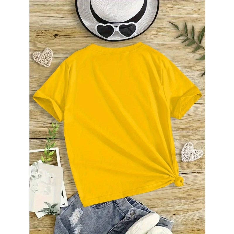 Kids Crewneck Short Sleeve Tee, Cute Tabby Cat Wearing Headphones Print Summer Casual Top