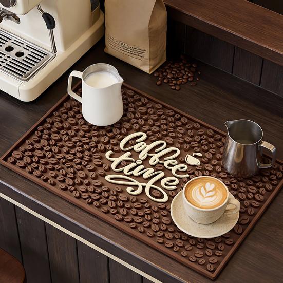 Coffee Bar Mat for Countertop 18x12 Inches Coffee Maker Mat Rubber Espresso Machine Mat Coffee Time Slogan Barista Station Mat