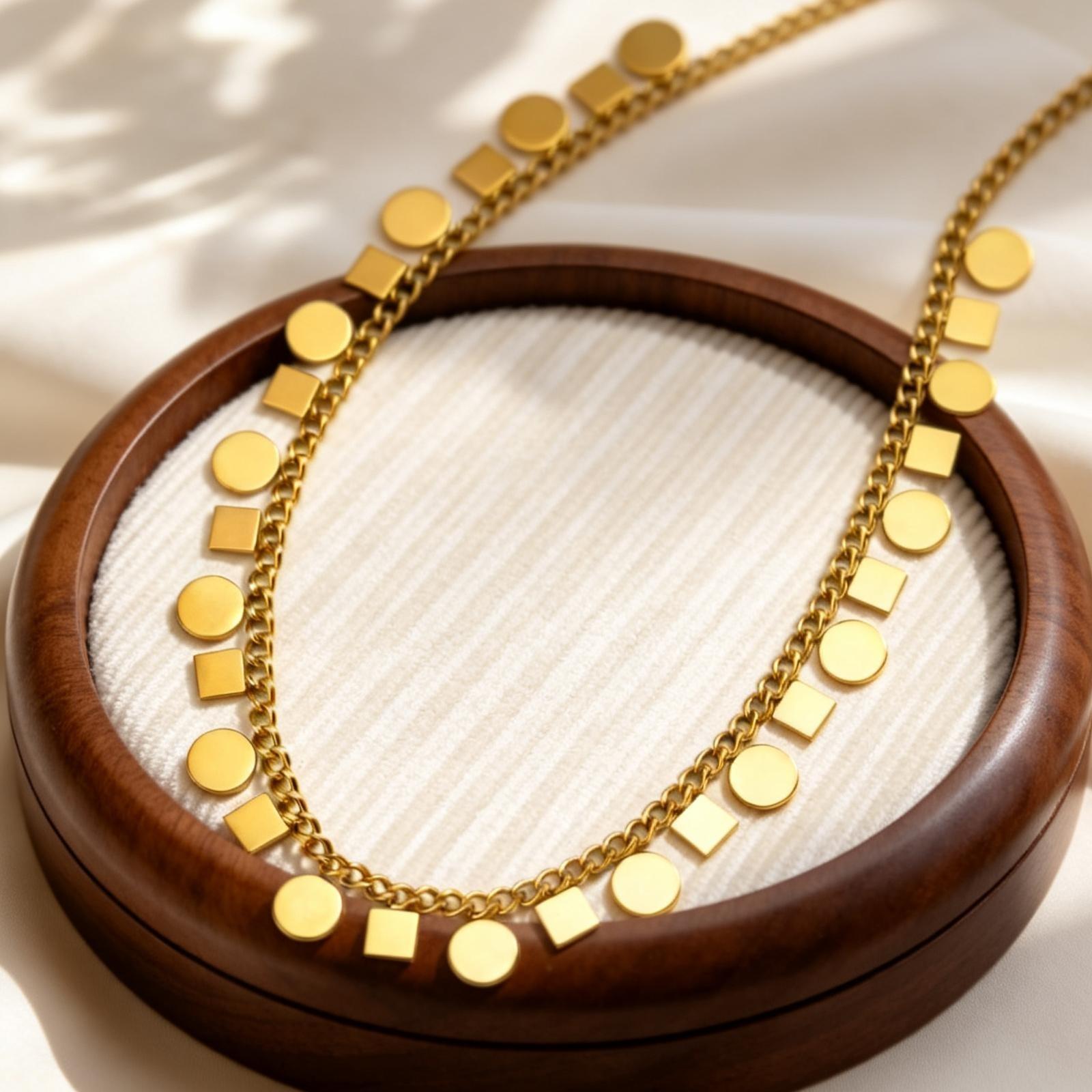 

Fashion Heart-Shaped Twist Chain Clavicle Necklace Women s Gold-Plated Square Button Chain Necklaces Stainless Steel Jewelry