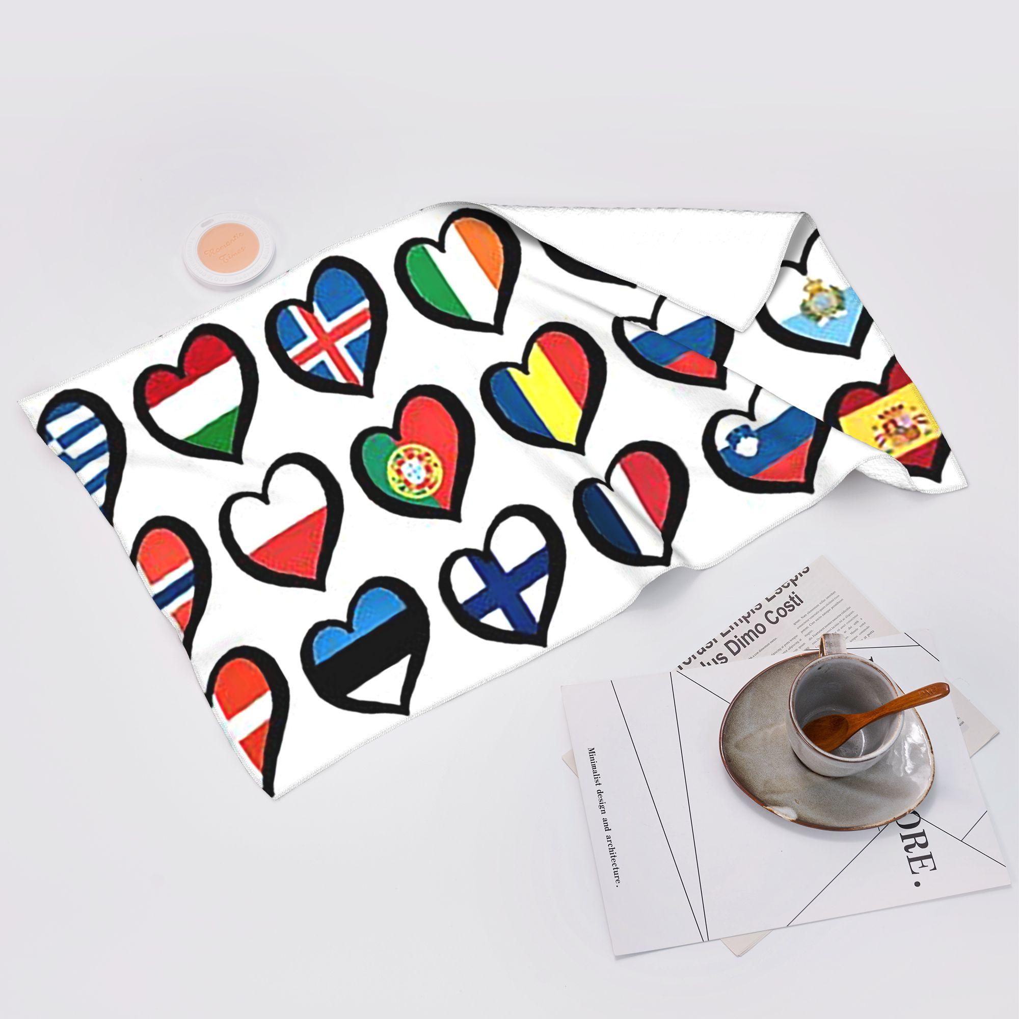 Creative Man White Eurovision Song Contest Flags Hearts Esc Ebu Eurofan Soft Face Towel Quick Dry Pool Bath Cotton Towels Breathable