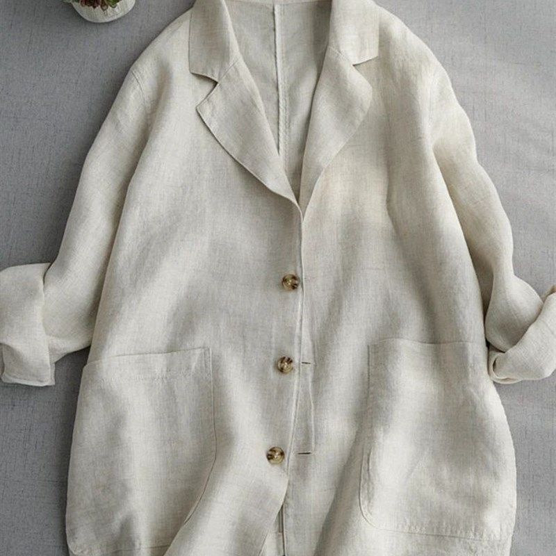 

Fashion Woman Blazer 2023 Suit Thin Coat Loose Solid Color WHITE One(Size)