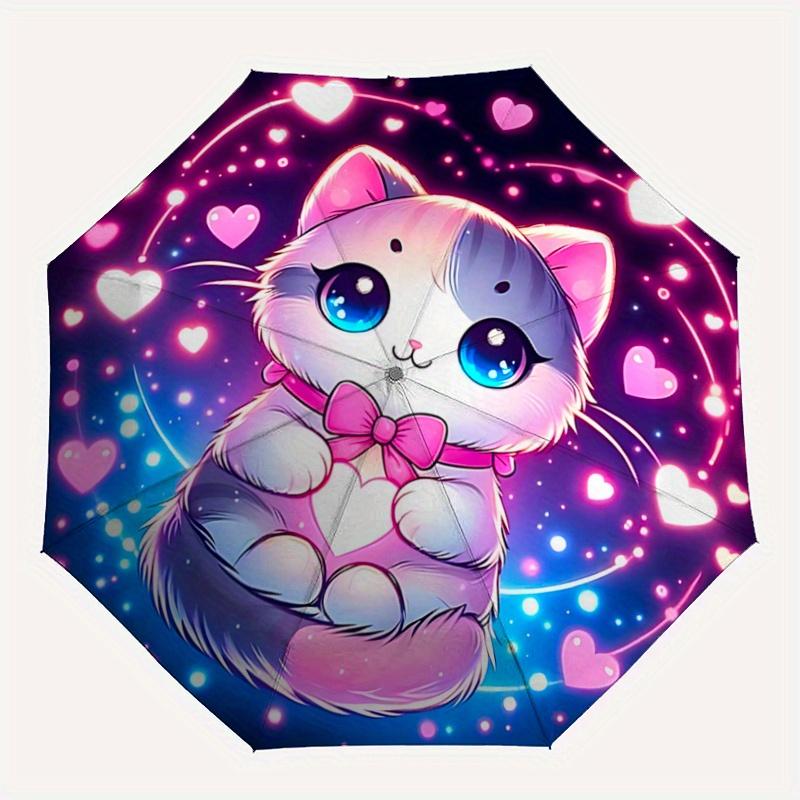 1pc Sweet Love Cat Design Automatic Open/CloseUmbrella-CuteUmbrella with Cute Design, Portable 3-Fold Compact Umbrella for Men & Women, Valentine