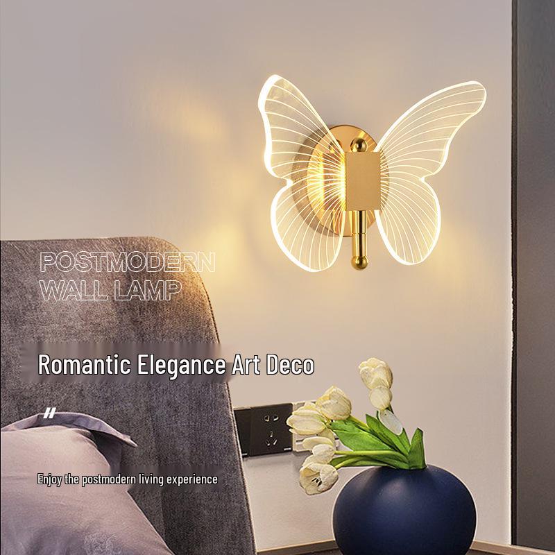 Luxury Nordic Butterfly LED Wall Sconce: Modern Minimalist Design for Bedroom or TV Room with Tricolor Lighting