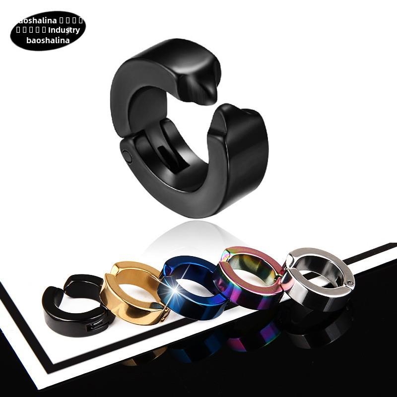 

Korean Black Punk Titanium Steel Non-Allergenic Clip-On Earrings for Men Colorful