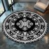 Elegant Black White Ornate Floral Round Rug Water Absorbent Floor Mat For Entryway