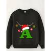 Kids Sweatshirt Letter A Santa Hat with Reindeer Antlers Print Pattern Fleece Warm Unisex Top Fashion Print Pattern Wear Casual Long Sleeve