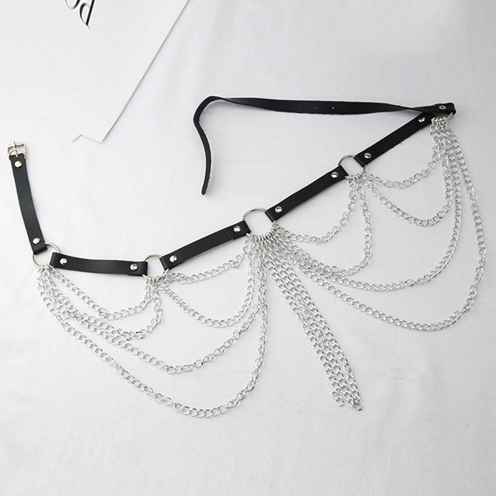 Multilayered Trendy Waist Band Slimming Cummerbands Tassel Pendant Waistband Metal Chain Belt