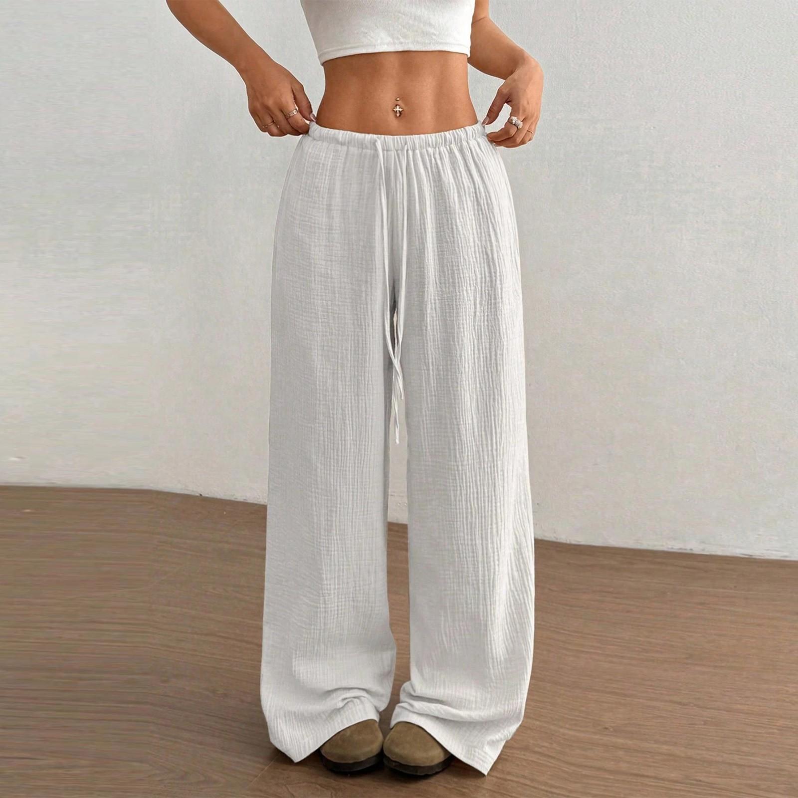 

Женские повседневные однотонные брюки с текстурированной тканью, завязкой на талии и широкими штанинами, скошенными книзу. XL белый