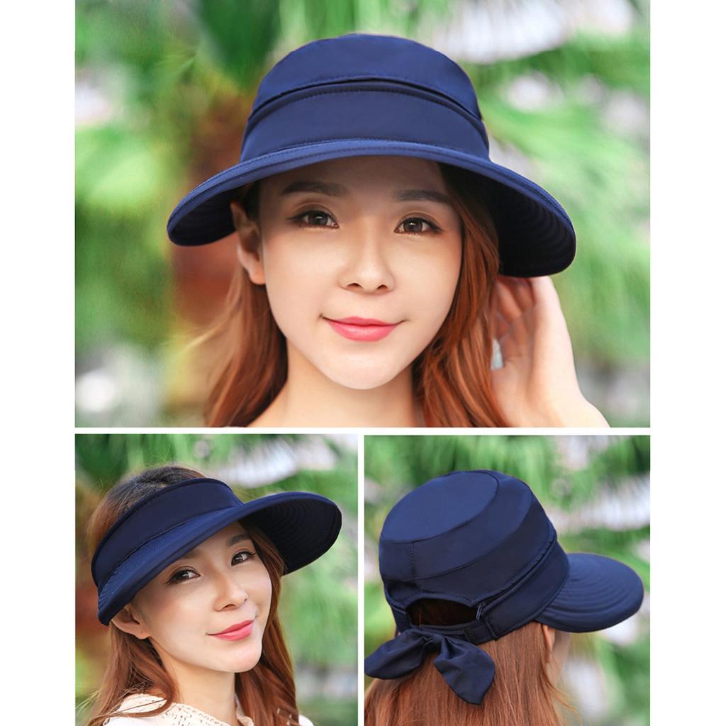 Women's Sun Hat Outdoor Travel Bowknot Empty Top Hat Detachable Beach Sun Hat