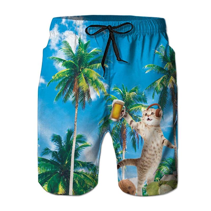 Lustige Dinosaurier-Katzen-Grafiken Badeshorts Herren 3D-Druck Tier Surfen Boardshorts Sommer Hawaiianische Badehosen Coole Eisshorts