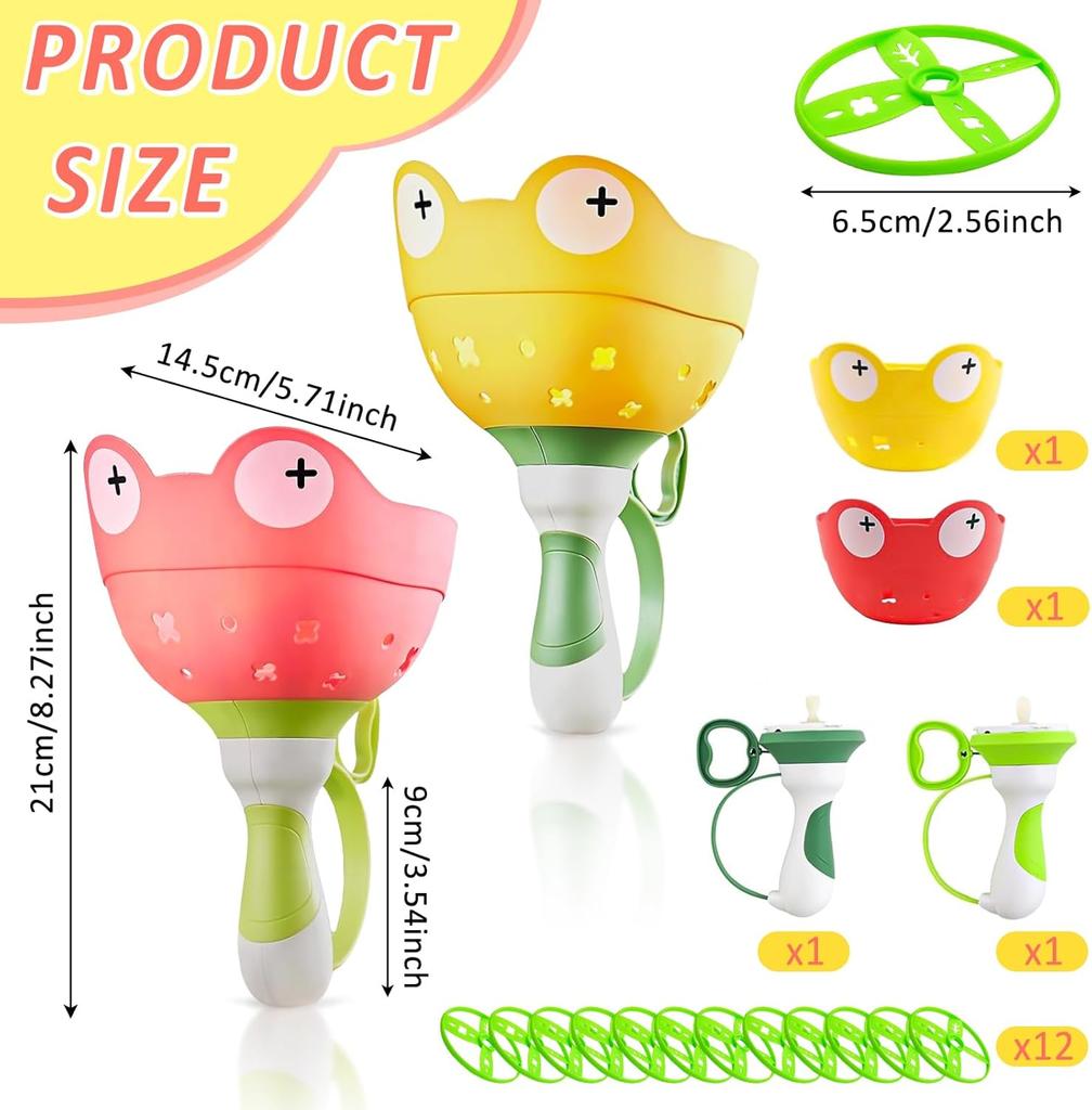 Flying Disc Launcher, Pack of 2 Propeller Toy Children, Fullware Flying Disc Launcher, with 12 Discs, Propeller Toy for Children from 3 4 5 6 Years
