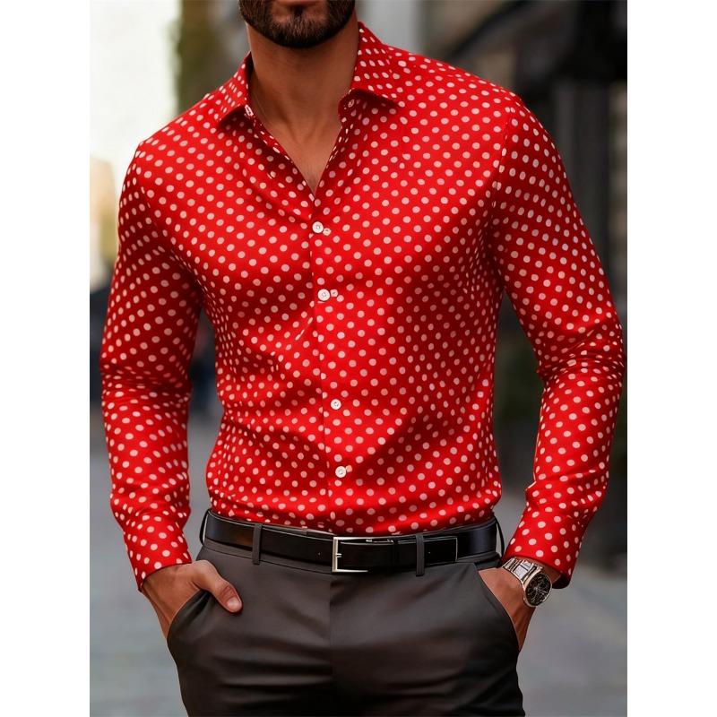 Camisa de Manga Larga con Estampado de Lunares de Moda para Hombre, Popular Camisa Versátil de Estilo Casual de Negocios, Ajuste Delgado, para el Uso Diario y el Desplazamiento, Moderna