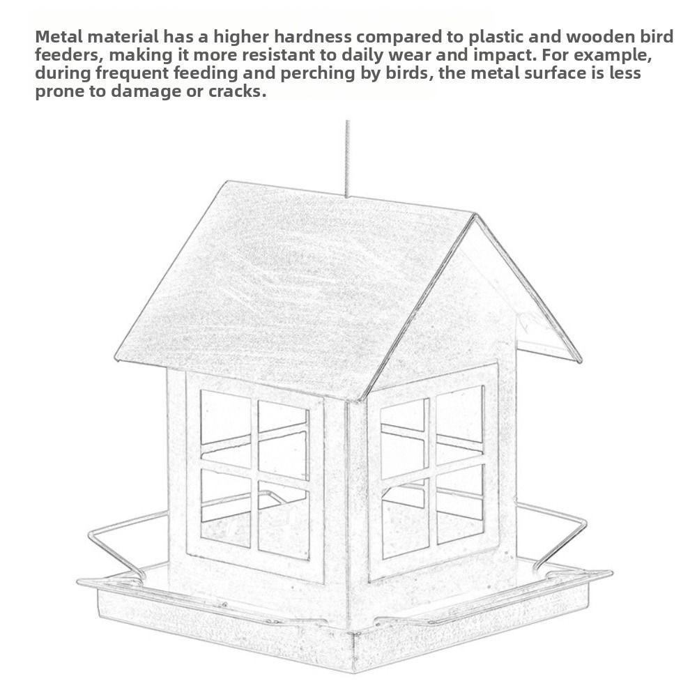 Country Style Hanging Bird Feeder House Shape Large Capacity Bird Food Bowl Metal Windproof Parrot Feeding Station Backyard