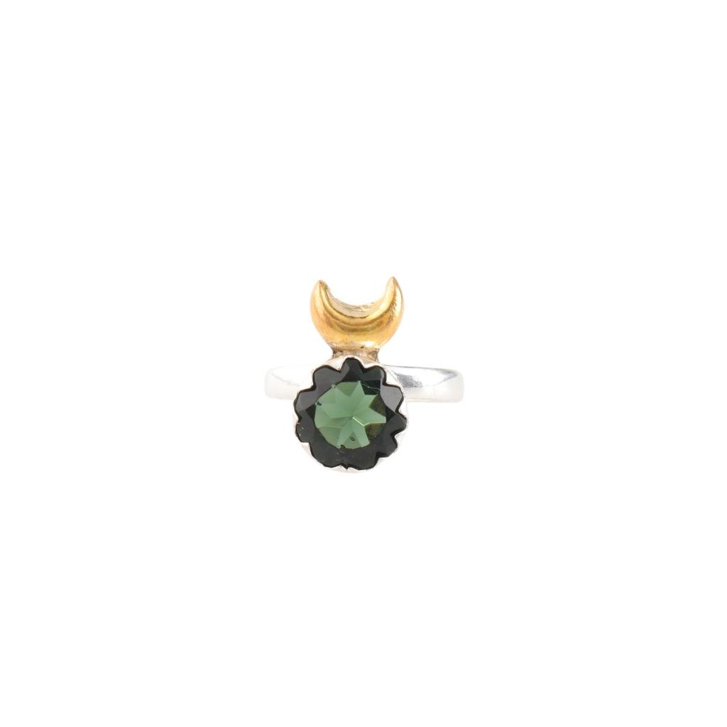 Green Tourmaline Gemstone 925 Sterling Silver Handmade Jewelry Round Shape Ring RR-58-10
