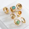 Trendy Stackable Gemstone Ring Set - Adjustable Retro Metal Open Rings for Women