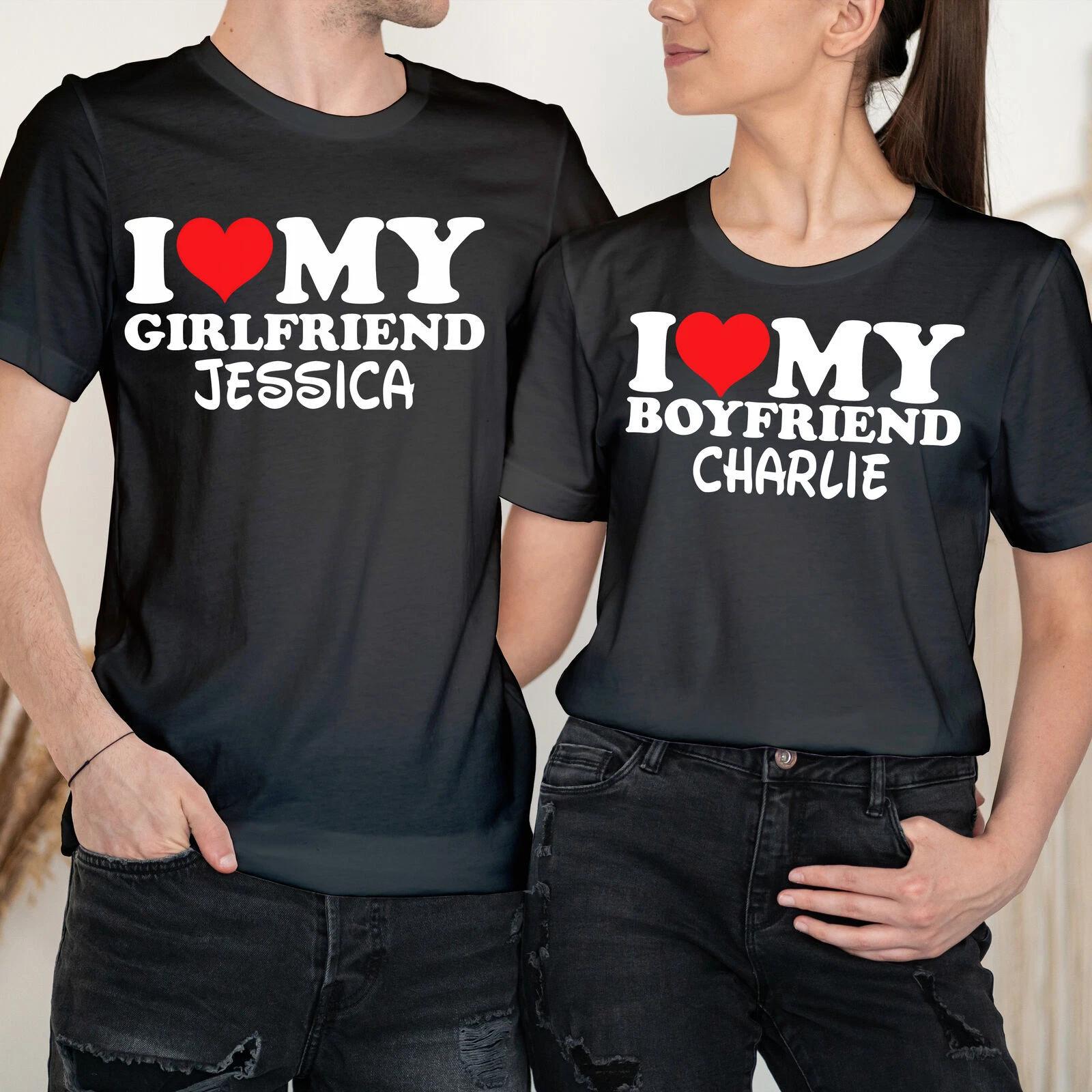 Personalised Love My Girlfriend Happy Valentine Day Couple T-Shirt #VD -a S