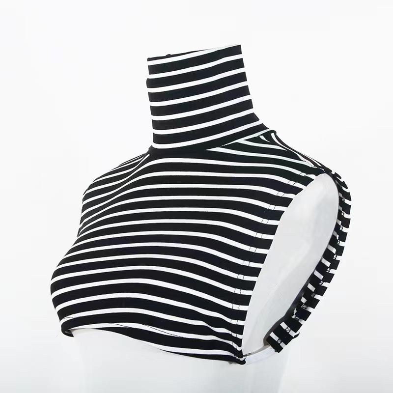 Women's Striped Semi-High Neck Cotton Decorative Collar Pullover: Warm & Fashionable Innerwear for Autumn/Winter