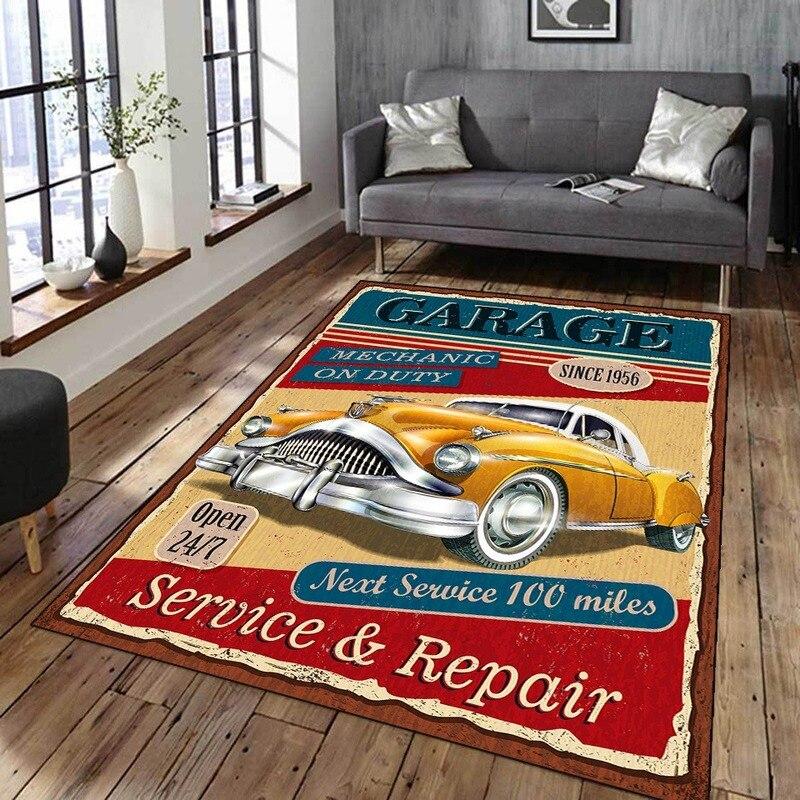 Retro Motorcycle Car Carpet 3D Printed Carpet Living Room Classic Retro Racing Big Carpet Home Decor Bedroom Anti-Slip Floor Mat