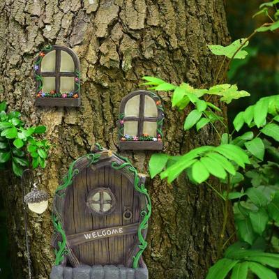 Set Miniatură Zână Gnom Fereastră Ușă Pandantiv Creativ Elf Acasă Curte Artă Decor de Grădină Decorațiune Exterioară Grădină Zână