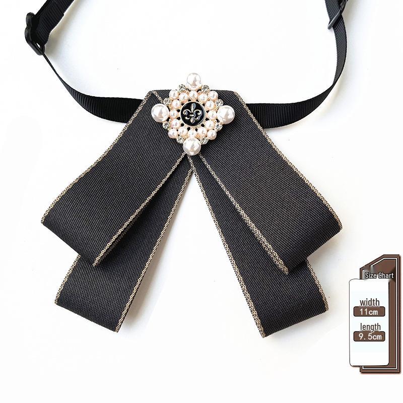 Korean Retro Bow Tie & Pearl Brooch - Women's Uniform Accessory