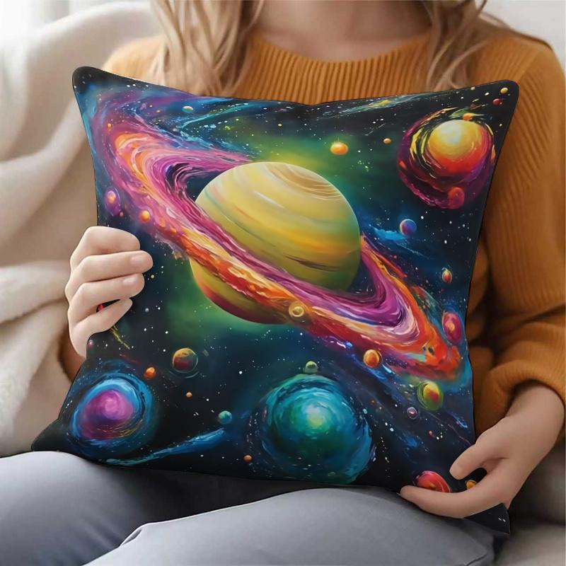 1pc Space Planet Art Pattern Pillowcase, Sci-Fi Starry Sky Decorative Cushion Cover - Zipper Closure - Machine Washable - Suitable for Living Room Sof