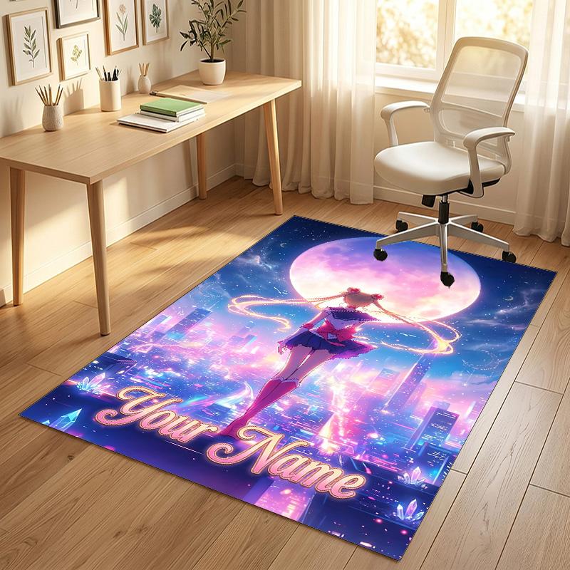 Personalized Crystal Velvet Carpet,Sailor Moon Custom Printed Name, Plush Area Rug For Home Indoor Decor