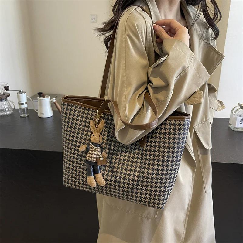 Large Capacity Shoulder Bags  New Fashion Soft Pu Leather Plaid Tote Bags Designer Luxury Commuting Women's Handbags