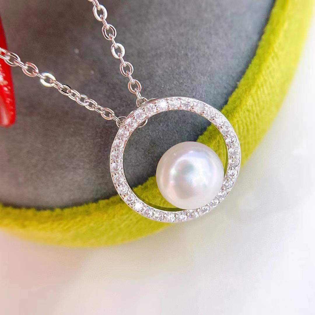 S925 sterling silver freshwater pearl pendant women s retro French elegant round strong light collarbone chain natural pearl accessories