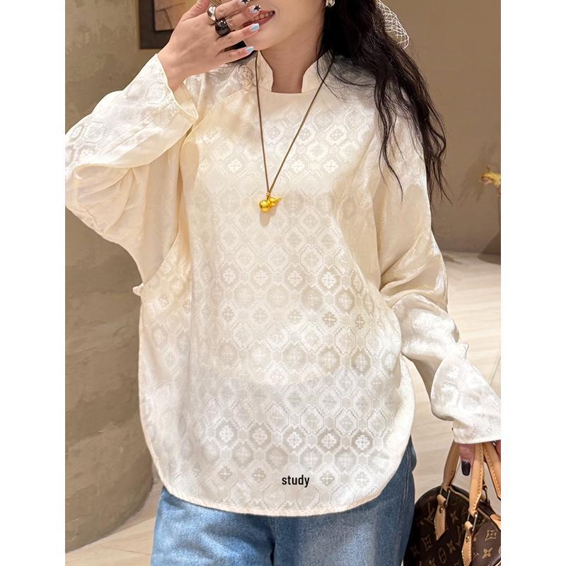 Rongtai Women s Jacquard Pipa Button Long Sleeve Top - New Chinese Style 2026 Medium абрикосовый