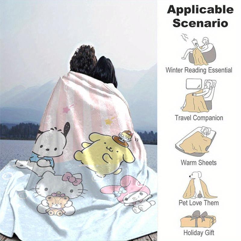 1pc, Sanrio Adorable Characters Home Decor Flannel Blanket, Perfect Gift for Bedroom, Living Room, Travel, Camping, Car, Beach, Office Nap. Ideal Sofa