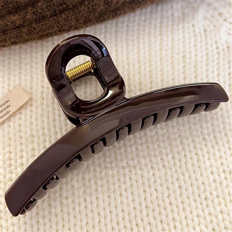 

High-end chocolate brown one-word grabber large shark clip hairpin women s back head clip hair accessory