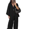 Spring and Summer Fashion Loose Women's V-neck Blouse Shirt and Wide-leg Pants Casual Suit
