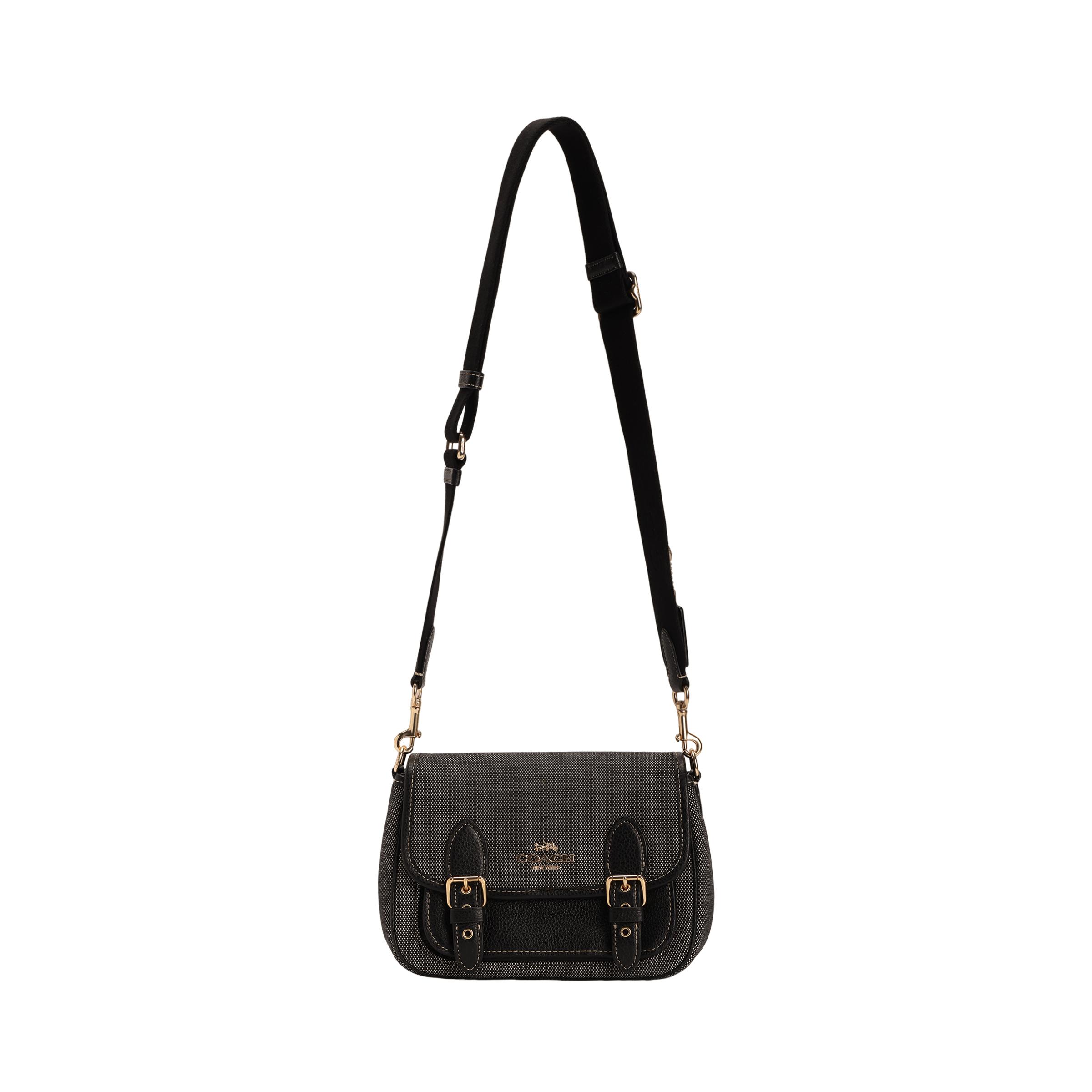 

New COACH Lucy Fabric With Cow Leather Shoulder Bag, Crossbody Bag Medium Size Women s Black CA622-IMA47 22.6*8.4*16.0CM