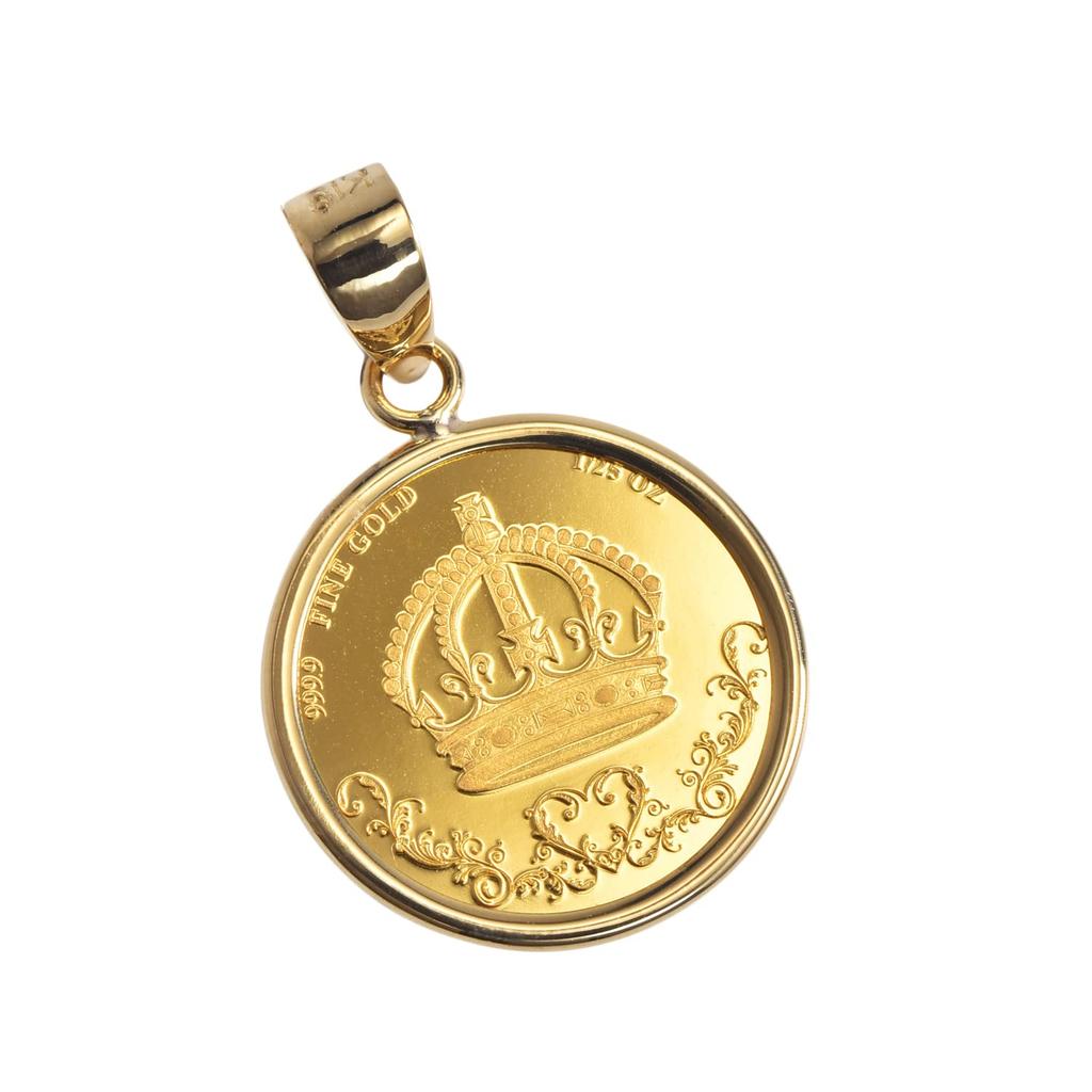 Speranza 24K Pure Gold Coin Pendant Crown Simple Frame with 18K Engraving 1/25oz