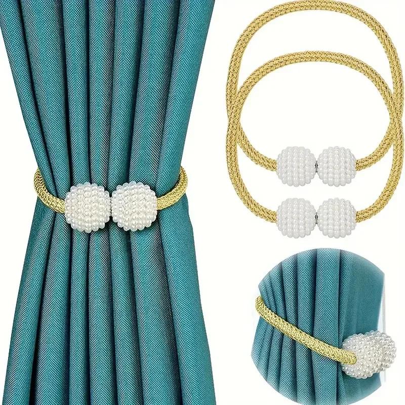 Pearl Magnetic Curtain Clips, Curtain Fixer, Adjustable Locking Ties, Magnetic No Punch, Curtain Decorative Accessories