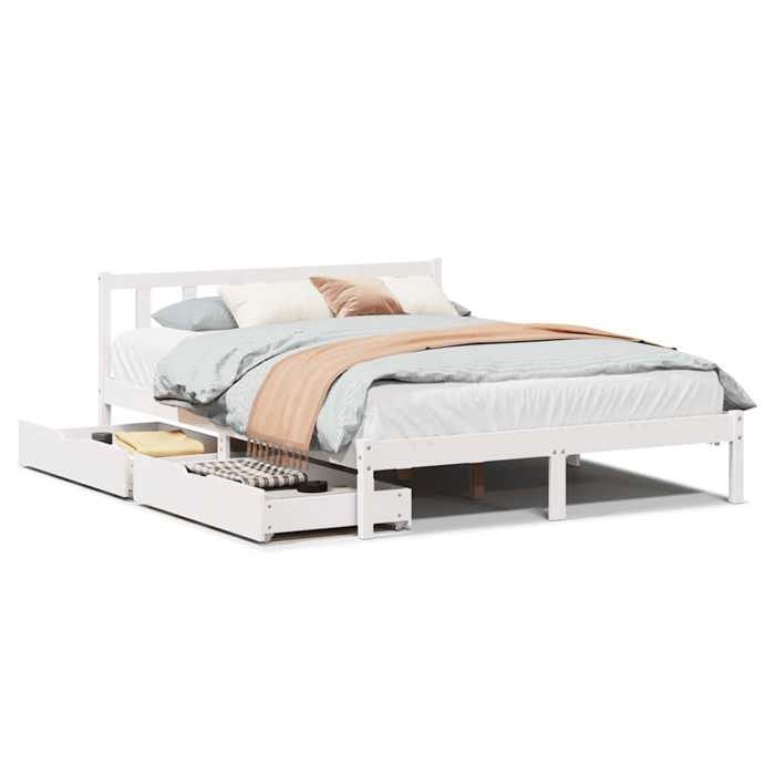 VidaXL Cadre de lit avec tiroirs blanc 140x190 cm bois de pin massif, sommier, cadre de lit double, cadre de lit en bois 3301468
