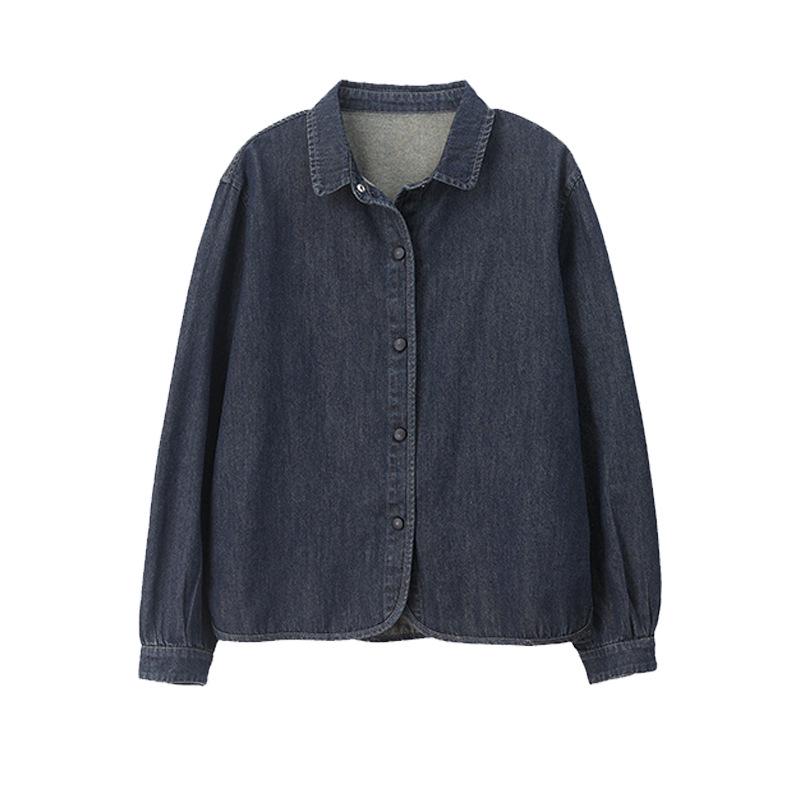 Women's Autumn Denim Shirt Jacket - Petite Casual Long-Sleeve Top