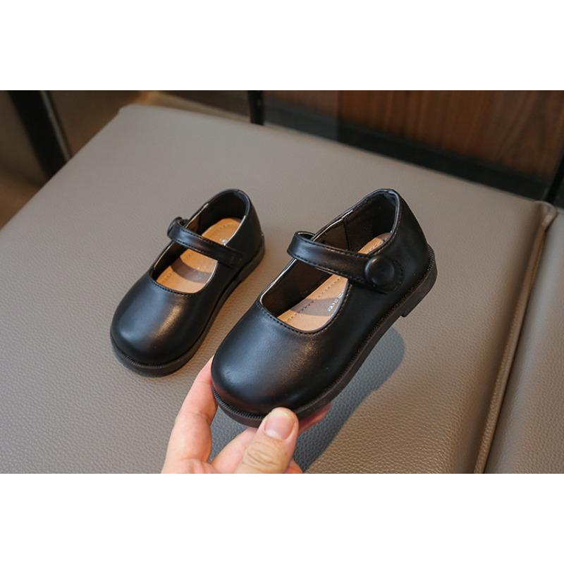Fashion Little Girls Solid Color British Style Soft Sole Non Slip Leather Shoes