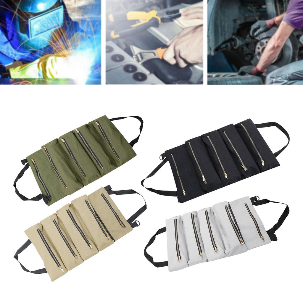 Roll up Tool Bag Wrench Organizer Collapsible Storage Case Heavy Duty Canvas Multipurpose