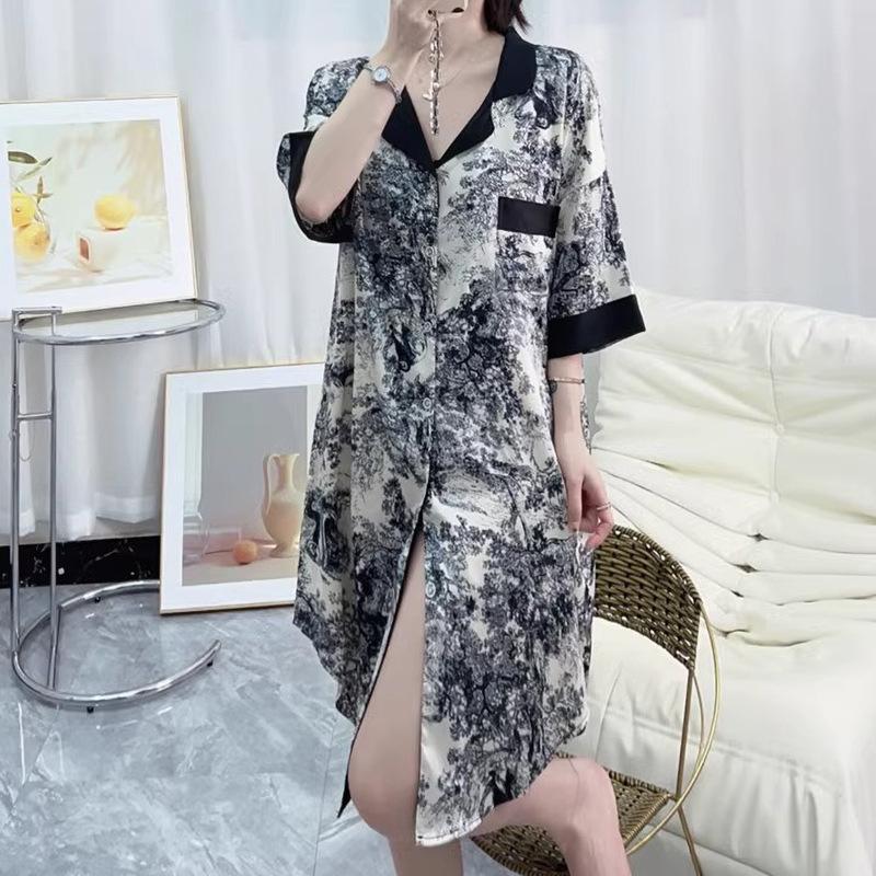 

Высококачественная рубашка с цветочным рисунком в национальном стиле, выполненная тушью, ночная сорочка из искусственного шелка с коротким рукавом, свободная, модная домашняя одежда 2XL